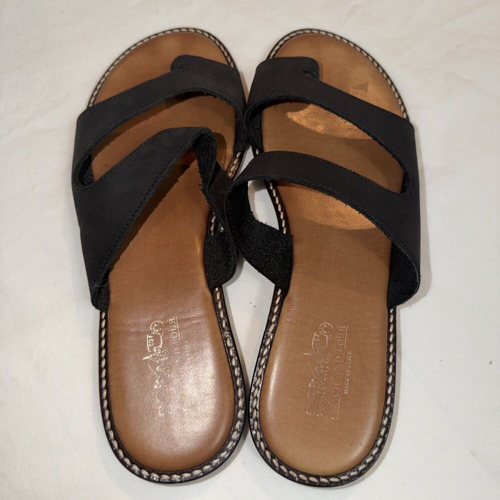 Coach And Four Black Leather Slip-On Slide Sandals Women Flat Rubber Sole Sz 9 - Picture 4 of 6